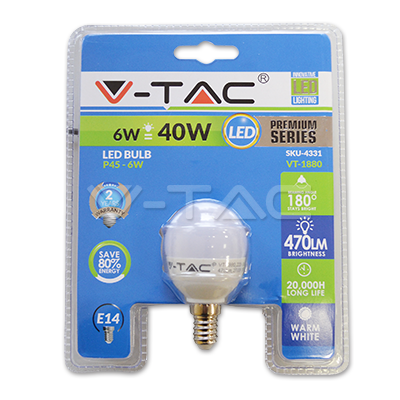 LED spuldze 6W E14 P45 2700K VTAC LED spuldze 6W E14 P45 2700K VTAC